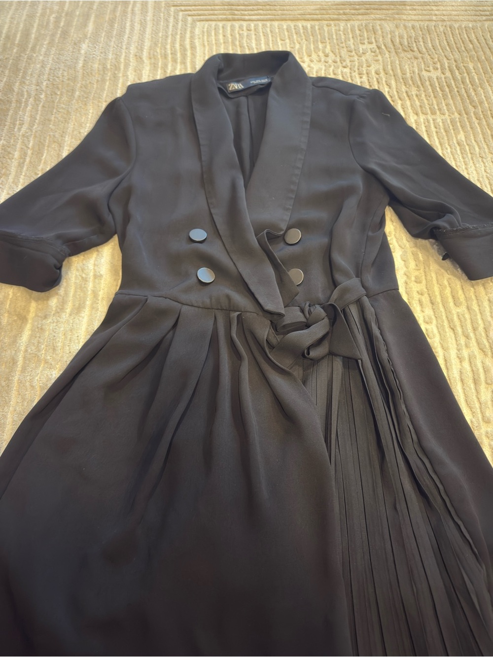 Zara Black Midi Wrap Dress with Pleated Romper